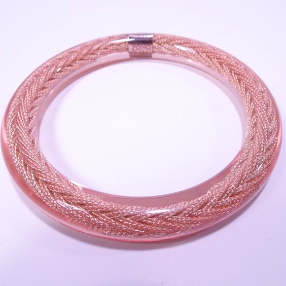 Pono by Joan Goodman Metallic Braided Lucite Bangle Bracelet NWOT 225 PINK - Picture 2 of 6